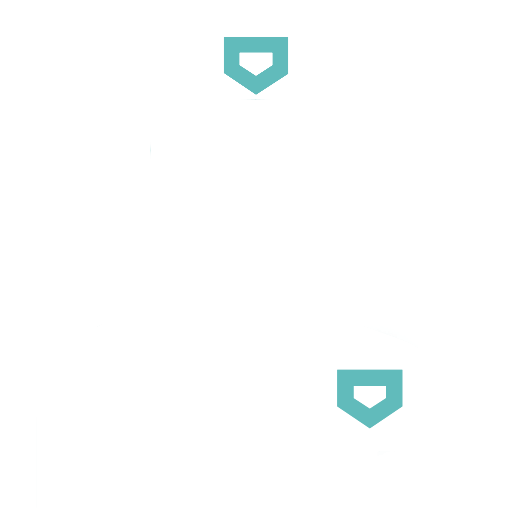 Three teal shield icons connected by lines in a triangular formation, symbolizing network security. The white background enhances the clarity of this design.