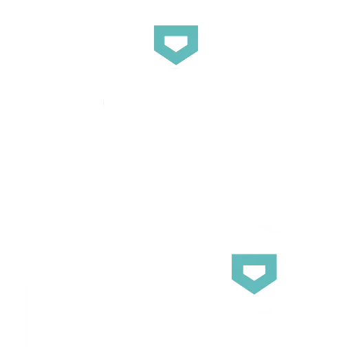 Three teal shield icons connected by lines in a triangular formation, symbolizing network security. The white background enhances the clarity of this design.