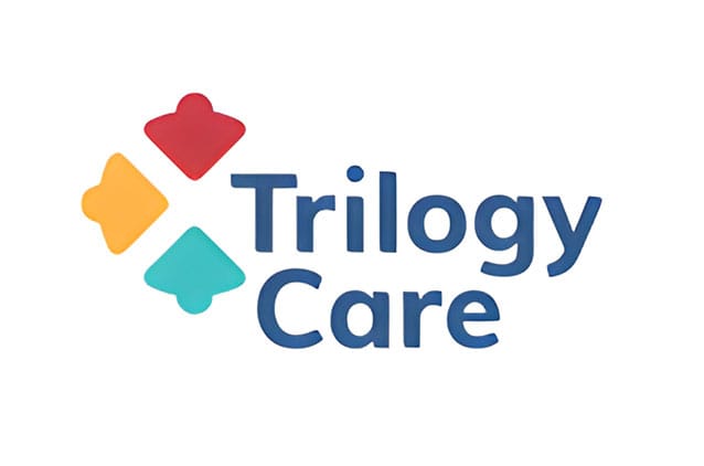 Logo of Trilogy Care featuring three stylized shapes in red, yellow, and teal next to the text "Trilogy Care.